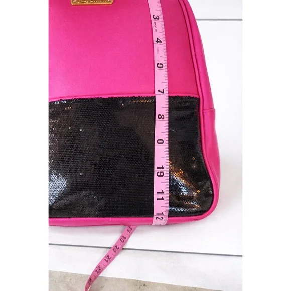 Juicy Couture Pink Mini Backpack Black Sequin Front Gold Hardware Y2K Glam Bag - Picture 5 of 7
